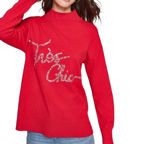 Karl Lagerfeld Paris Womens Embellished Graphic Mockneck Sweater Red Size M NWT - Picture 2 of 7